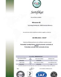 Serifikat ISO 9001:2015+HCCP
