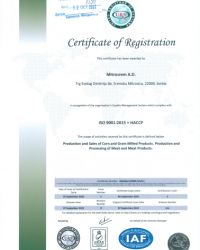 ISO 9001 2015+HCCP Certificate